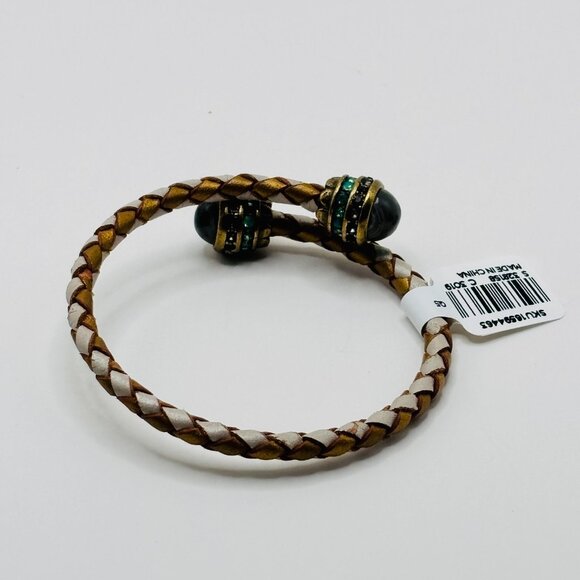 Ann Taylor LOFT Braided Leather Wrap Bracelet Gold White with Gemstone Ends NWT - Picture 4 of 4
